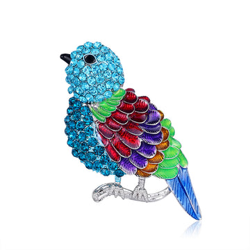 Aqua Blue Bird Crystal Enamel Metal Brooch Pin for Jackets and Lapels
