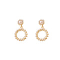 White Pearl Look Open Circle Gold Tone Stud Earrings view 5