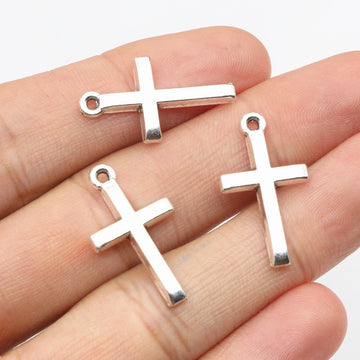 Antique Silver Tone Cross Pendants with Floral Cutout Details
