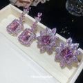 Pink Crystal Statement Earrings in Floral and Rectangle Styles view 3