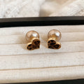 Heart And Pearl Stud Earrings In Black And Burgundy view 6