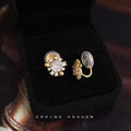 Gold Tone Clear Stone Sunflower Earrings In Clip And Stud Styles view 6