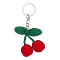 Red Crochet Cherry Pair Keychain Green Leaf Metal Ring view 5