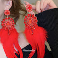 Crystal Floral Feather Drop Earrings in Brown and Red view 4