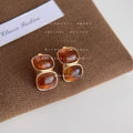 Gold Tone Double Amber Resin Geometric Stacked Studs view 4