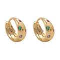 Gold Thick Huggie Hoop Earrings Multi Color Gem Accents view 5