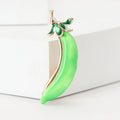 Green Enamel Pea Pod Brooch Pearl Peas Gold Tone Pin view 1