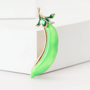 Green Enamel Pea Pod Brooch Pearl Peas Gold Tone Pin
