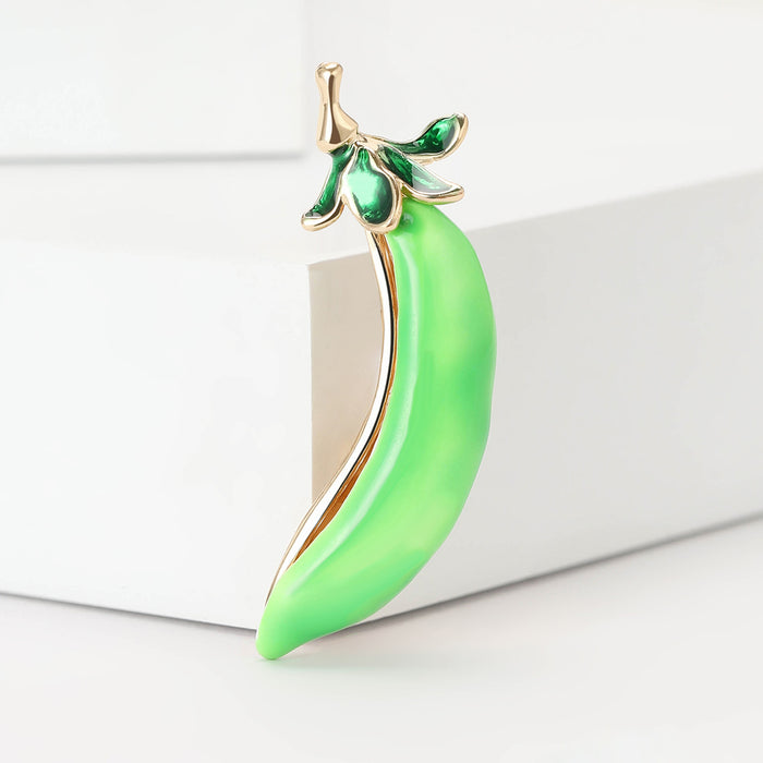 Green Enamel Pea Pod Brooch Pearl Peas Gold Tone Pin