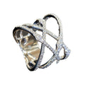 Silver-Tone Open Crisscross Statement Ring with Clear Stone Details view 5