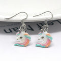 Silver Tone Glitter Pastel Unicorn Head Hook Earrings view 1