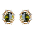 Gold Olive Green Oval CZ Butterfly Frame Stud Earrings view 5