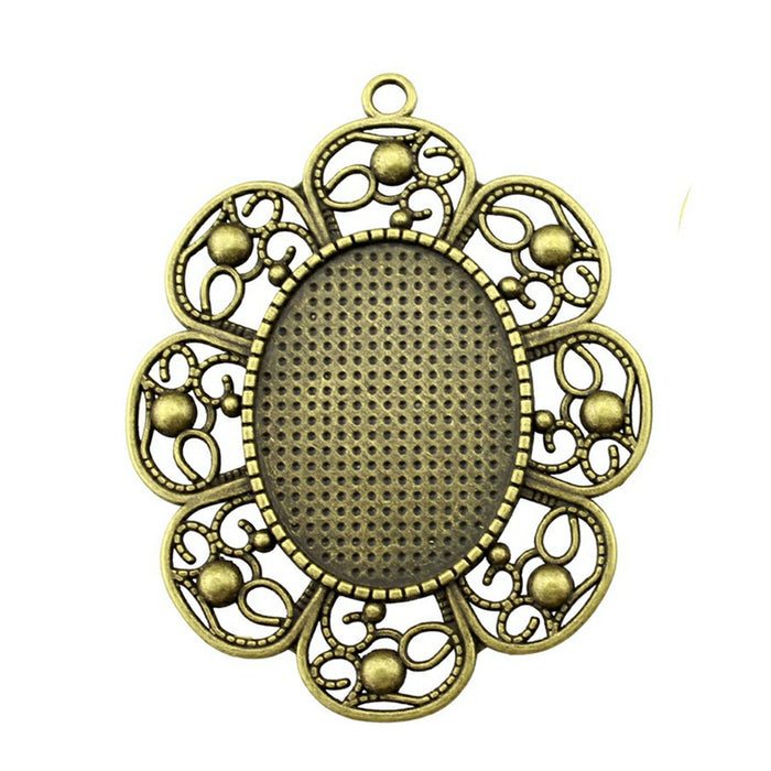 Ornate Scroll Oval Cabochon Pendant Trays in Two Finishes