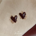 Burgundy Enamel Heart Crystal Accent Stud Earrings Pair view 3