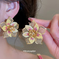 Layered Enamel Flower Stud Earrings in Three Colors view 4
