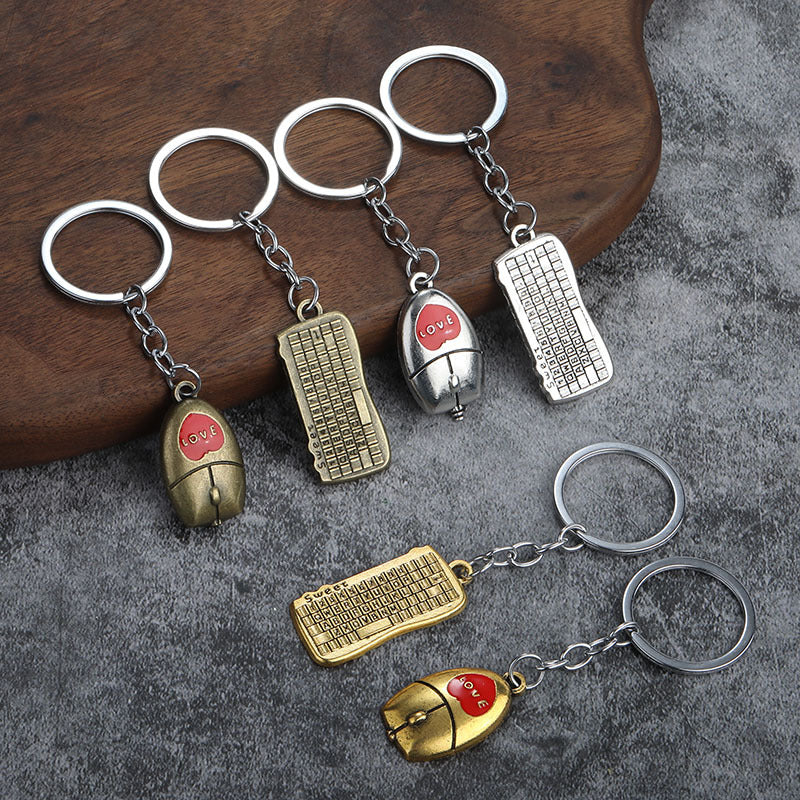 Mouse and Keyboard Zinc Alloy Couple Keychain Gift Pendant