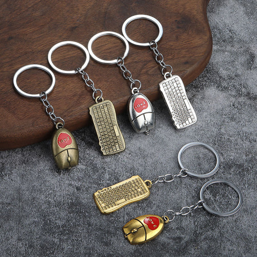 Mouse and Keyboard Zinc Alloy Couple Keychain Gift Pendant