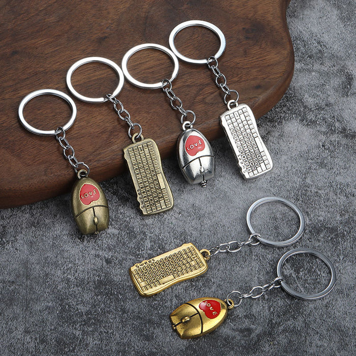 Mouse and Keyboard Zinc Alloy Couple Keychain Gift Pendant