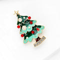 Green Enamel Christmas Tree Brooch Gold Tone Star Pin view 4