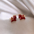 Red Enamel Horse Stud Earrings with Gold Tone Details view 6