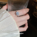 Silver Tone Square Solitaire Ring In Single Or Double Crystal Row view 4