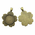 Petal Flower Round Cabochon Pendant Tray in Antique Bronze view 2