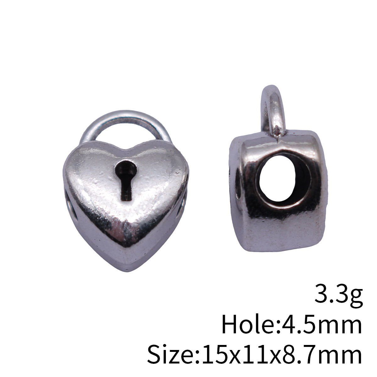 15x11x8.7mm 3.3g Antique Silver Zinc Alloy Heart Lock Large Hole Beads for Bracelet Necklace Jewelry Making
