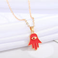 Gold Tone Enamel Hamsa Evil Eye Pendant Necklaces in Five Designs view 4