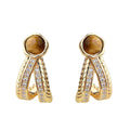 Gold Tiger Eye Crossed Rope Half Hoop Stud Earrings Pair view 5