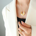 Hammered Crescent Pendant Necklace Matching U Hoop Earrings view 4