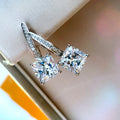 Silver Tone Square Crystal Curved Drop Earrings Polished Metal Jewelry view 2