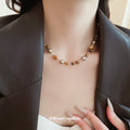 Pearl Brown Shell Bead Necklace Gold Crystal Accents view 3