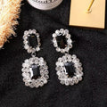 Black Crystal Double Rectangle Clip On Drop Earrings view 4
