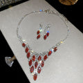 Red and Clear Marquise Crystal V Necklace Earring Sets view 6