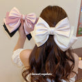 Oversized Layered Satin Bow Hair Clip In Black Pink Or Ivory view 2