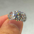 Round White Stone Statement Ring with Scalloped Side Clusters view 1