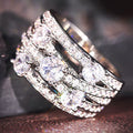 Silver Tone Multi Band Cross CZ Statement Cocktail Ring view 2
