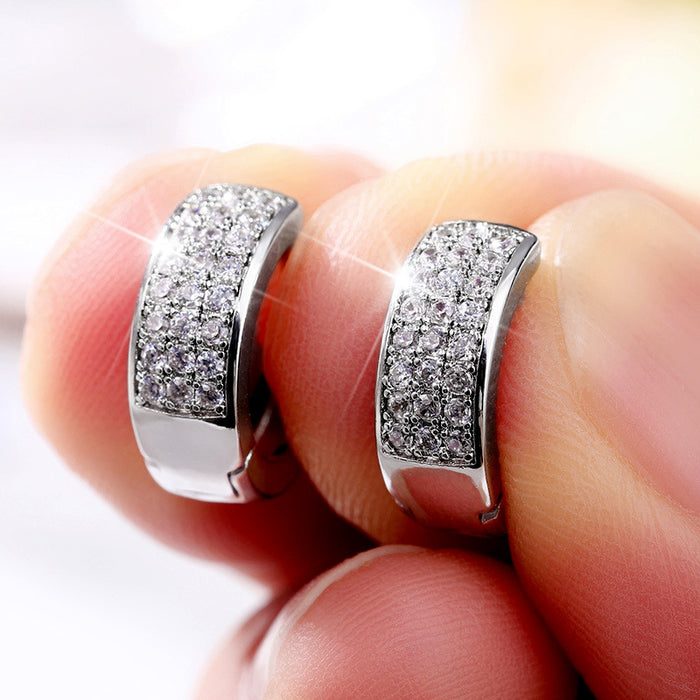 Wide Multi Row Pavé Huggie Hoop Earrings in Silver Tone