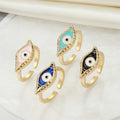 Gold Tone Marquise Enamel Evil Eye Adjustable Open Rings view 1