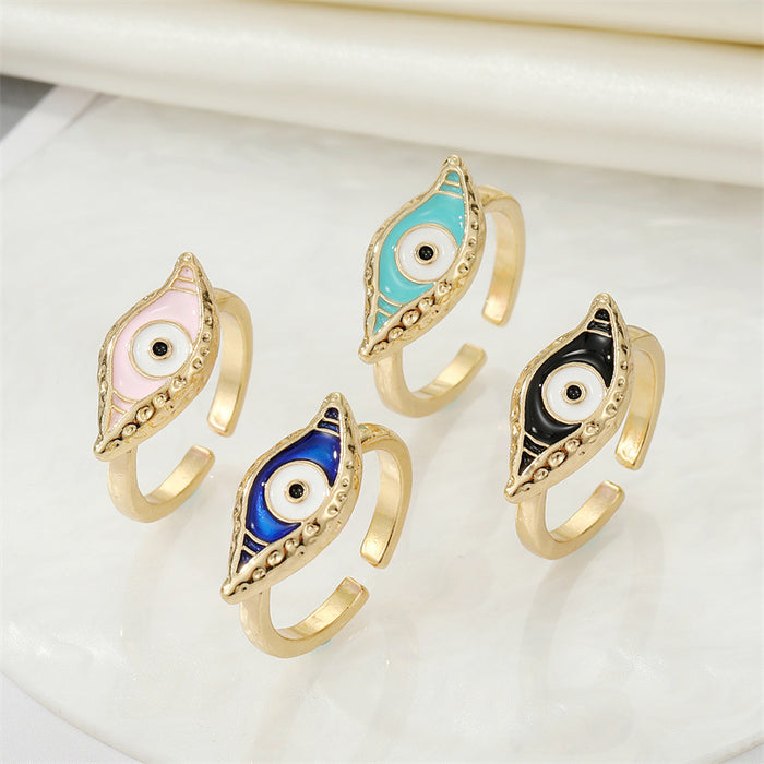 Gold Tone Marquise Enamel Evil Eye Adjustable Open Rings