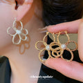 Open Flower Outline Drop Earrings Statement Fashion Jewelry view 1