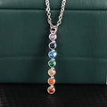 Silver Tone Rainbow Seven Stone Vertical Bar Pendant Necklace view 3