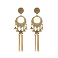 Antique Gold Open Hoop Coin and Long Chain Fringe Earrings view 5