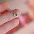 Gold Round Green Cabochon Pendant Necklace with CZ Halo view 5