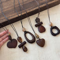 Brown Wood Geometric Pendant Cord Necklaces Jewelry Accessory view 2
