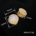Round Shell-Textured Pave Stud Earrings In Polished Gold Tone view 4
