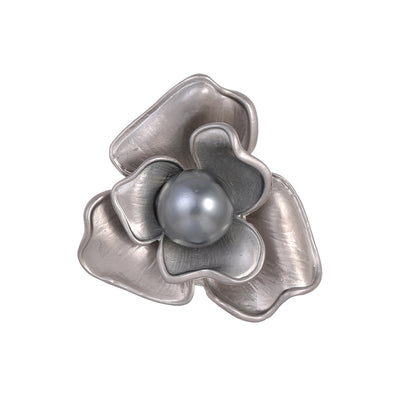 Front product view of the camellia brooch pin in silver