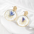 Gold Tone Round Pressed Flower Resin Drop Stud Earrings view 6