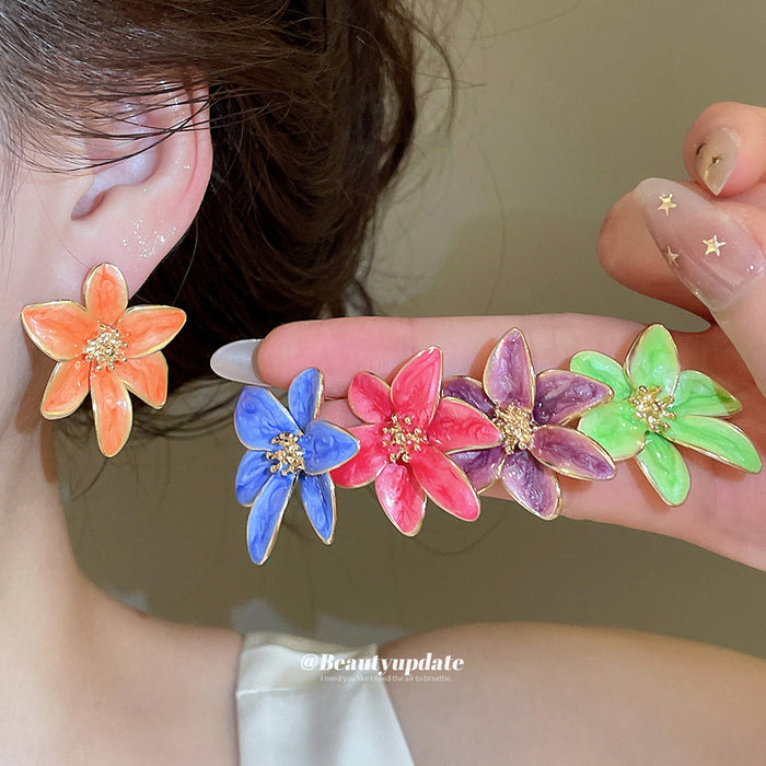 Colorful Enamel Flower Stud Earrings in Five Colors