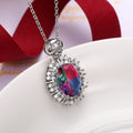 Silver Tone Oval Gradient Crystal Sunburst Pendant Necklaces view 3